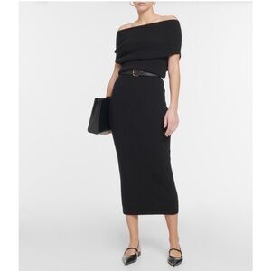 Toteme NWT $680 Elegant Black Off-Shoulder Knit dress cocktail party L